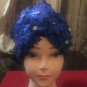 Flowers blue hat with beautiful blue stone